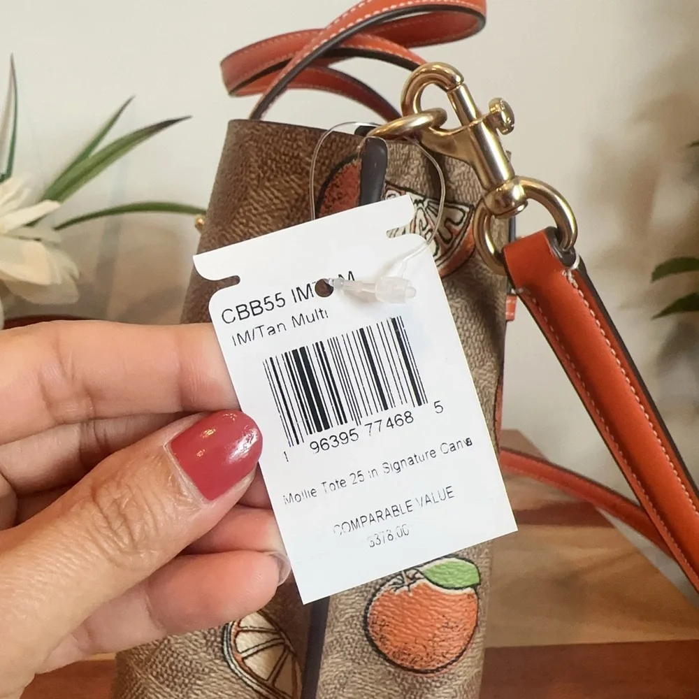 NWT COACH Mollie‎ Tote Bag 25 In Signature Canvas With Orange Print
